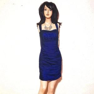 NWT Vintage Couture Jessica McClintock Ruched Cut Out Blue Mini Dress MSRP $164